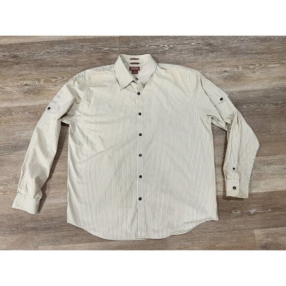 Michael Kors Mens Sz XL Button Down Cargo Shirt Utility Cotton Striped Tan - Picture 1 of 16